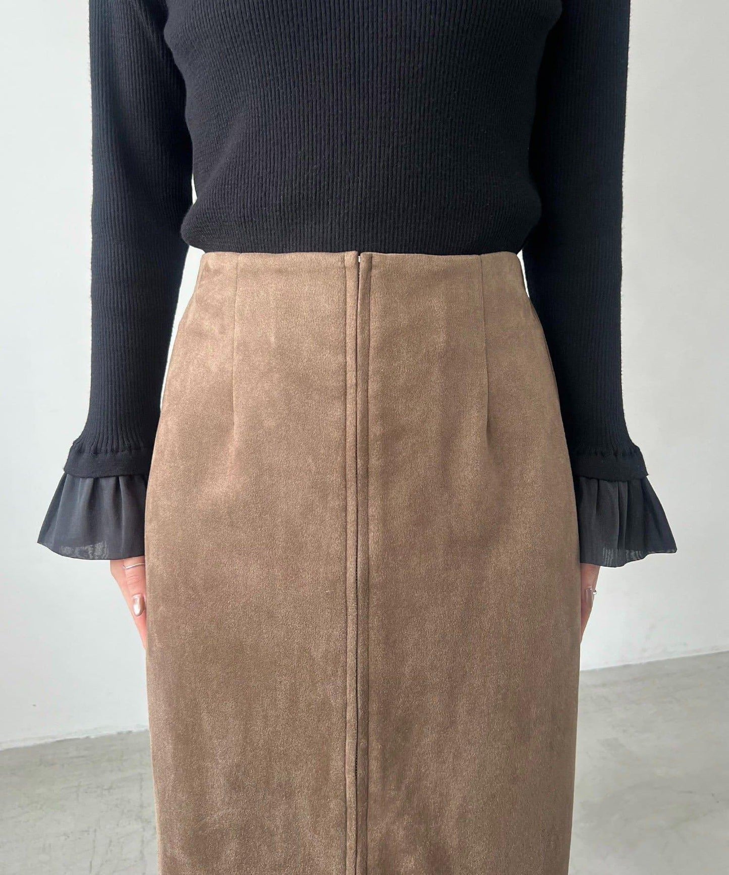 麂皮拉鍊半身裙