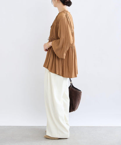 【2WAY款式】抽繩褶皺斜紋襯衫