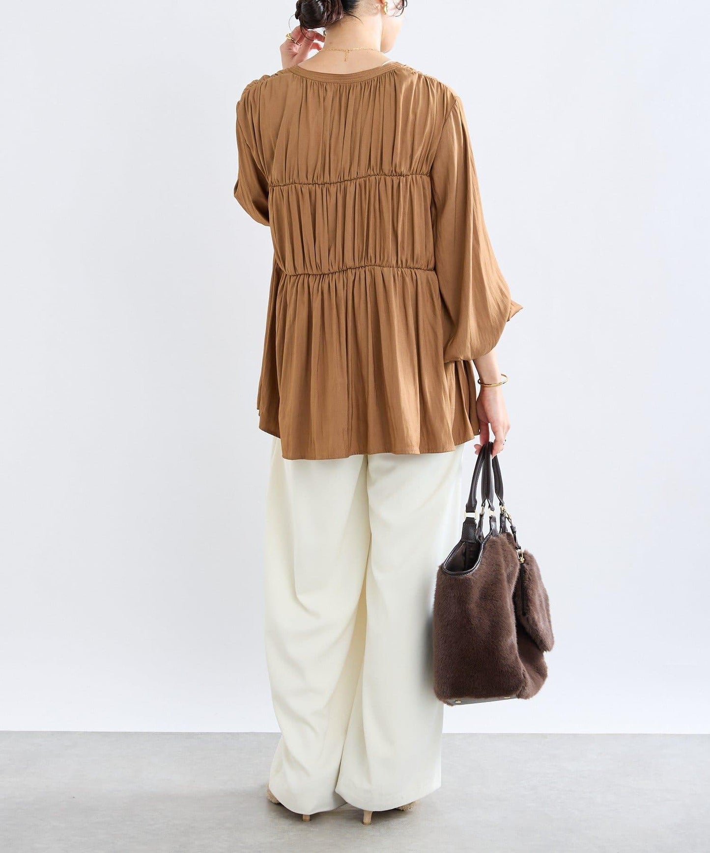 【2WAY款式】抽繩褶皺斜紋襯衫