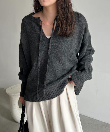 【前後兩穿】柔軟蓬鬆兩穿V領針織衫