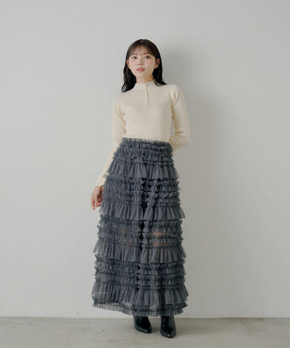 【SALON by Chico】喇叭袖不規則羅紋紐釦針織衫