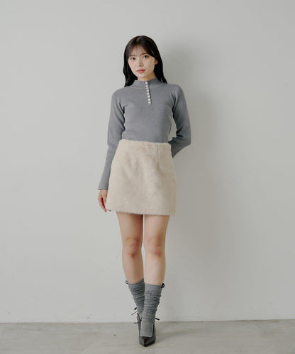 【SALON by Chico】喇叭袖不規則羅紋紐釦針織衫