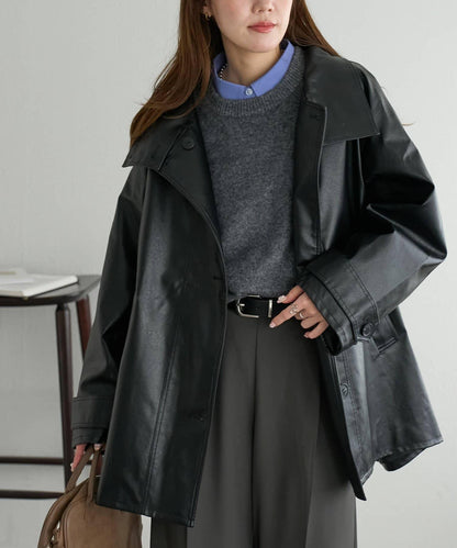 【Discoat】仿皮立領大衣