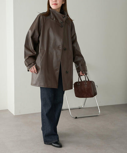 【Discoat】仿皮立領大衣