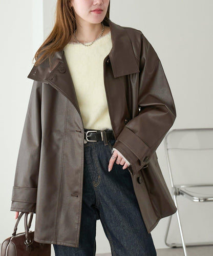 【Discoat】仿皮立領大衣