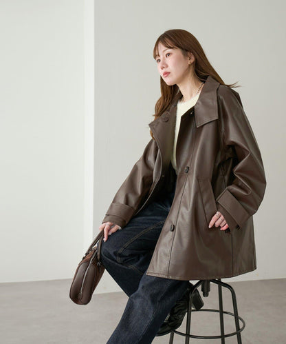【Discoat】仿皮立領大衣