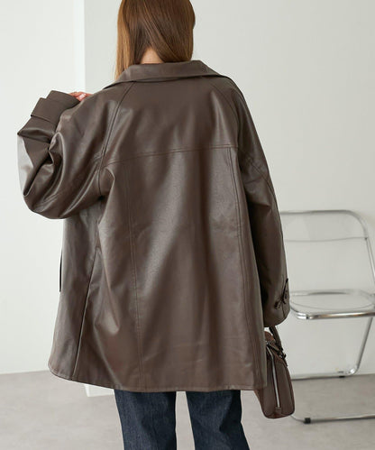 【Discoat】仿皮立領大衣