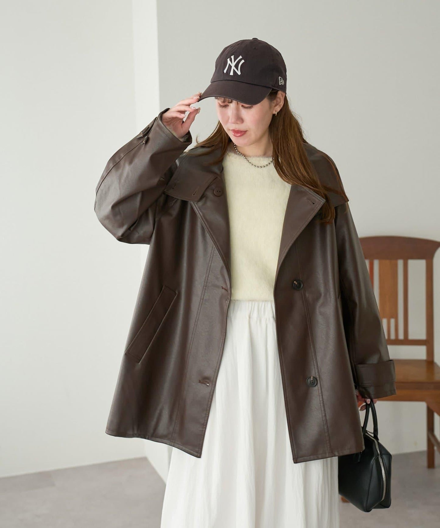 【Discoat】仿皮立領大衣