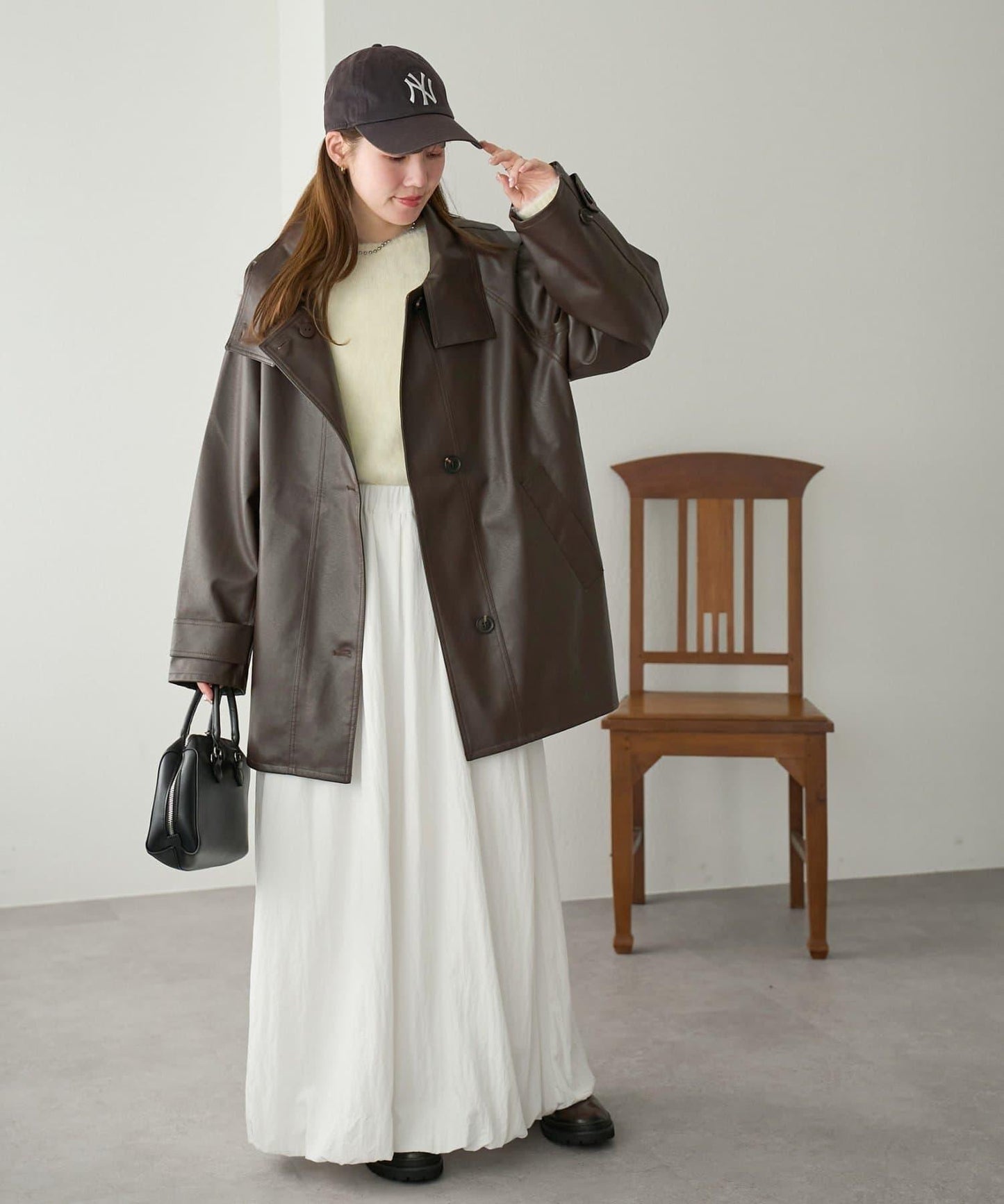 【Discoat】仿皮立領大衣