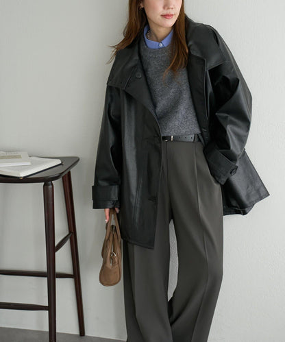 【Discoat】仿皮立領大衣