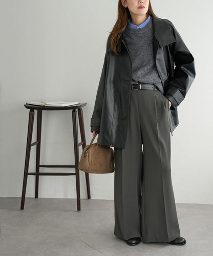 【Discoat】仿皮立領大衣