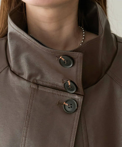 【Discoat】仿皮立領大衣