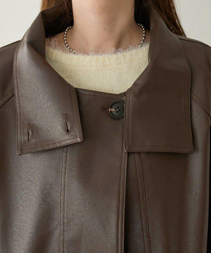 【Discoat】仿皮立領大衣