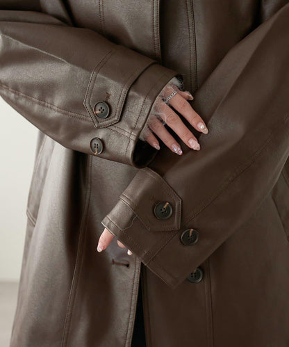 【Discoat】仿皮立領大衣