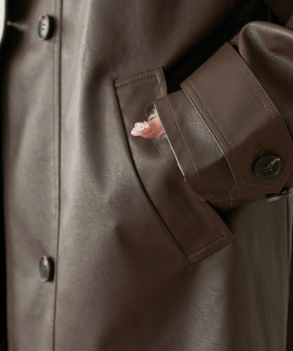 【Discoat】仿皮立領大衣