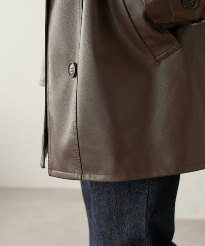 【Discoat】仿皮立領大衣