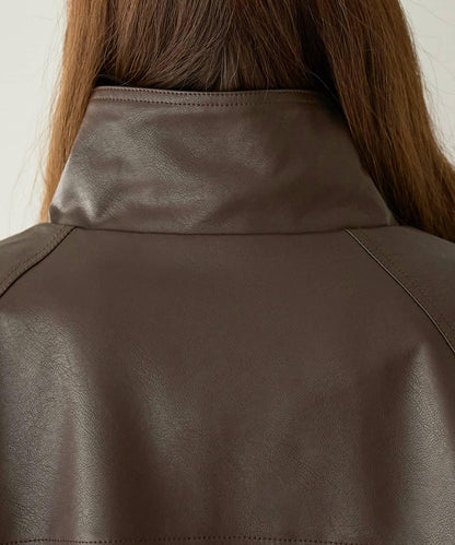 【Discoat】仿皮立領大衣