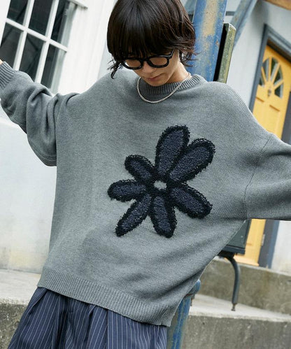 花呢花朵套頭針織衫