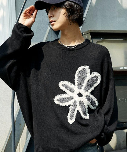 花呢花朵套頭針織衫