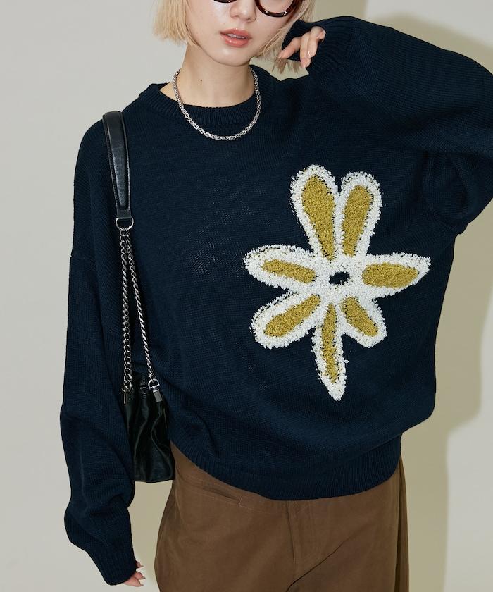 花呢花朵套頭針織衫