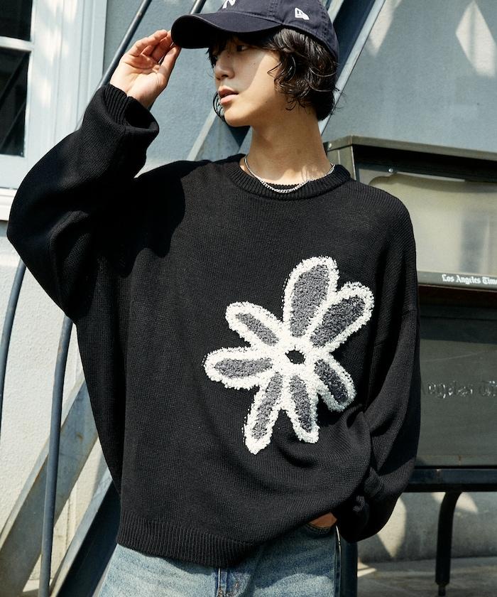 花呢花朵套頭針織衫