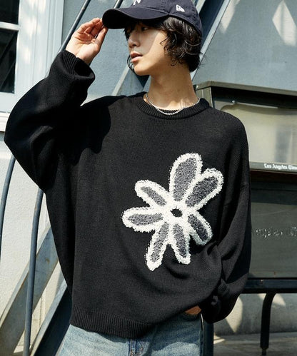 花呢花朵套頭針織衫