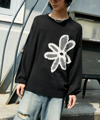 花呢花朵套頭針織衫