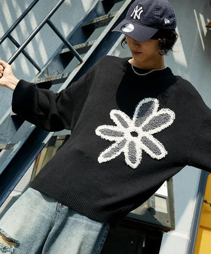 花呢花朵套頭針織衫