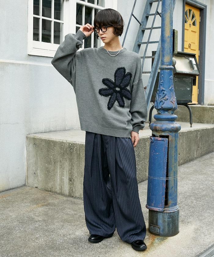 花呢花朵套頭針織衫