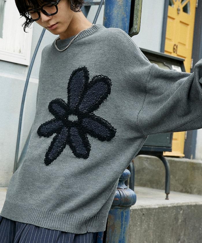 花呢花朵套頭針織衫