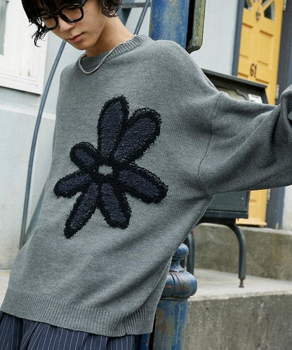 花呢花朵套頭針織衫