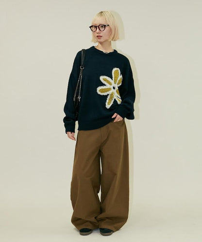 花呢花朵套頭針織衫