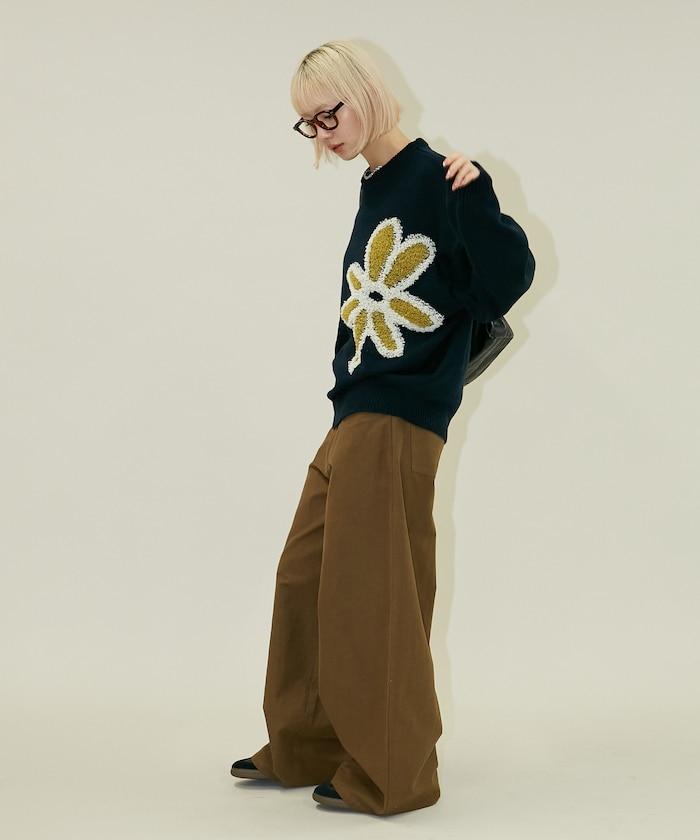 花呢花朵套頭針織衫