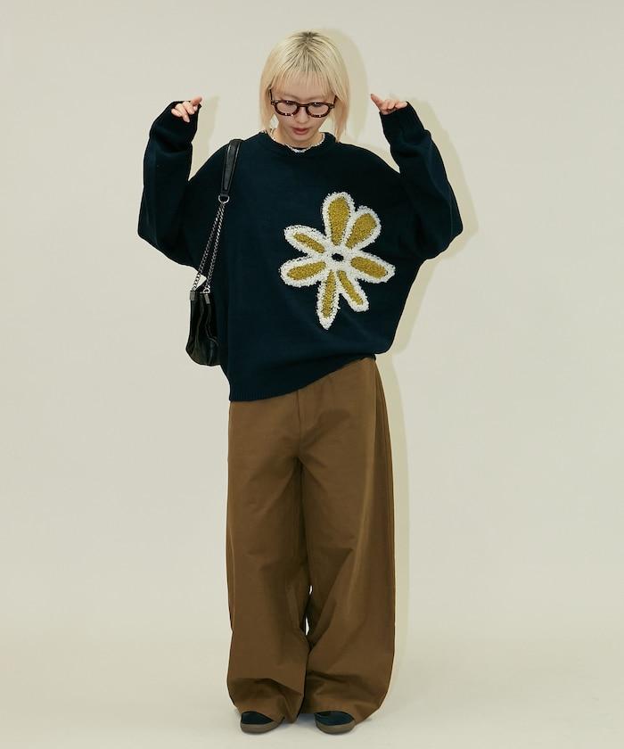 花呢花朵套頭針織衫