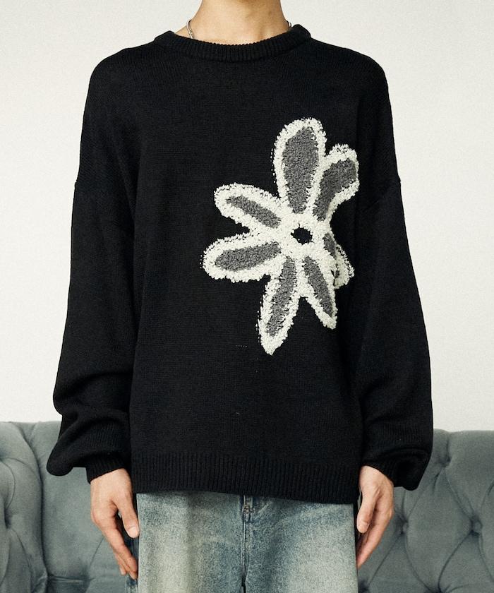 花呢花朵套頭針織衫