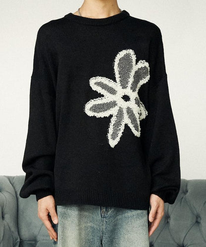 花呢花朵套頭針織衫