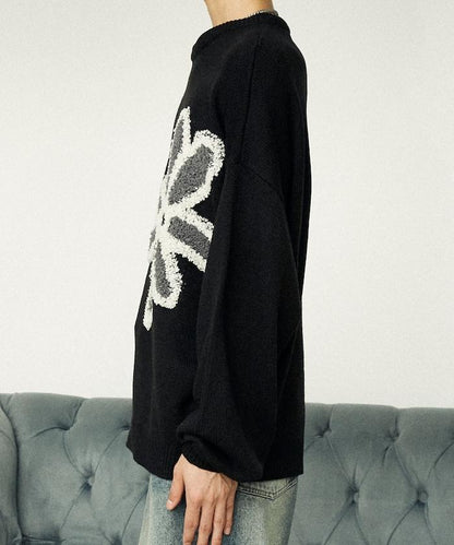 花呢花朵套頭針織衫