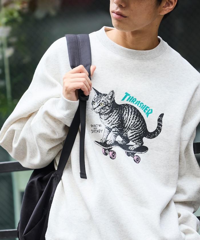 THRASHER×FREAK'S STORE / THRASHER 聯名特別款寬鬆版型印花圓領衛衣 / CAT
