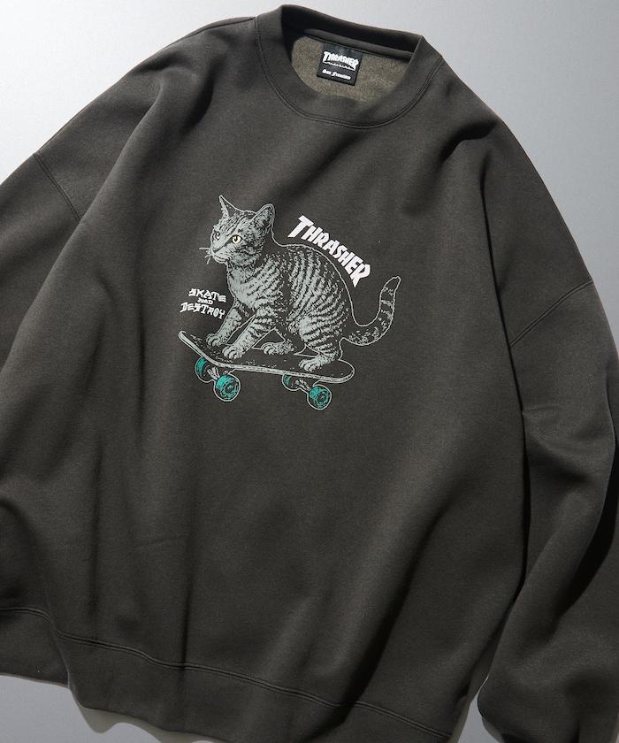 THRASHER×FREAK'S STORE / THRASHER 聯名特別款寬鬆版型印花圓領衛衣 / CAT