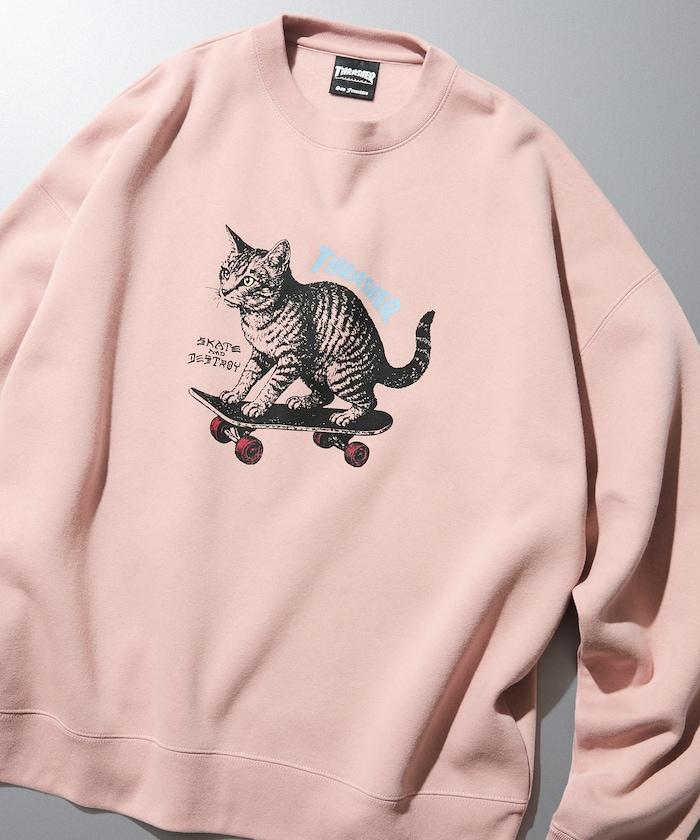 THRASHER×FREAK'S STORE / THRASHER 聯名特別款寬鬆版型印花圓領衛衣 / CAT