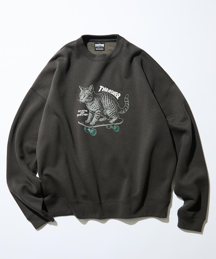 THRASHER×FREAK'S STORE / THRASHER 聯名特別款寬鬆版型印花圓領衛衣 / CAT