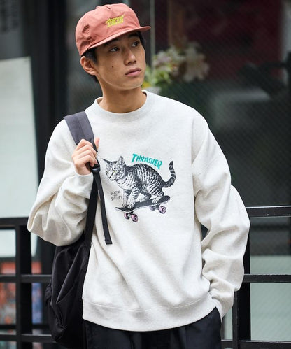 THRASHER×FREAK'S STORE / THRASHER 聯名特別款寬鬆版型印花圓領衛衣 / CAT