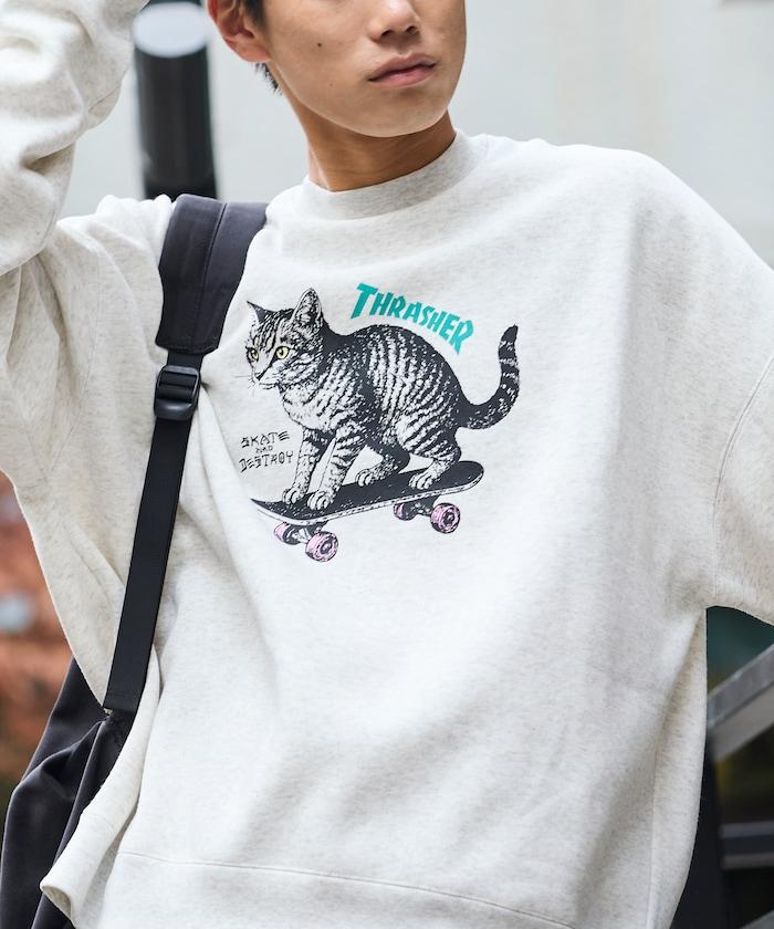 THRASHER×FREAK'S STORE / THRASHER 聯名特別款寬鬆版型印花圓領衛衣 / CAT
