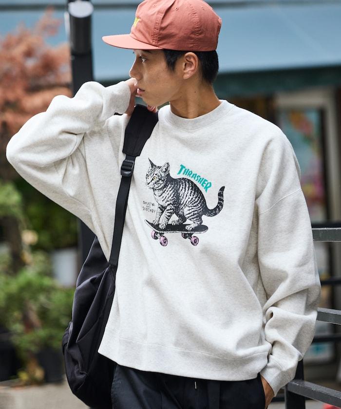 THRASHER×FREAK'S STORE / THRASHER 聯名特別款寬鬆版型印花圓領衛衣 / CAT