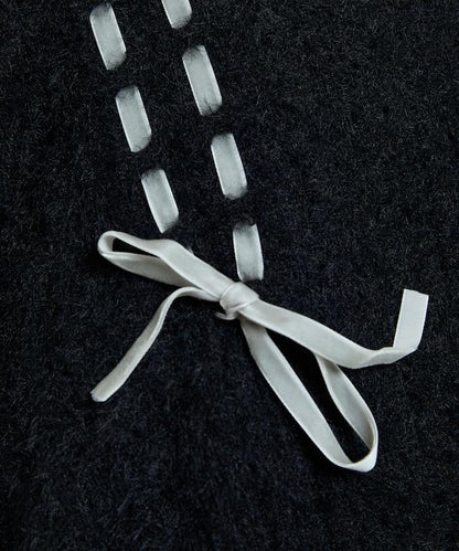 天鵝絨蝴蝶結編織羽毛針織開衫