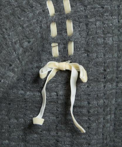 天鵝絨蝴蝶結編織羽毛針織開衫