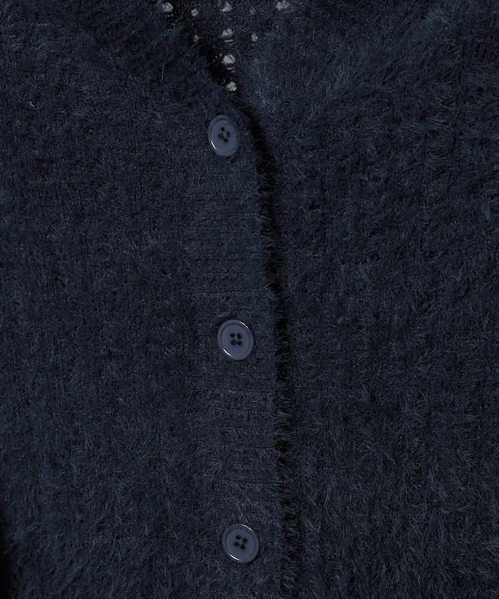 天鵝絨蝴蝶結編織羽毛針織開衫