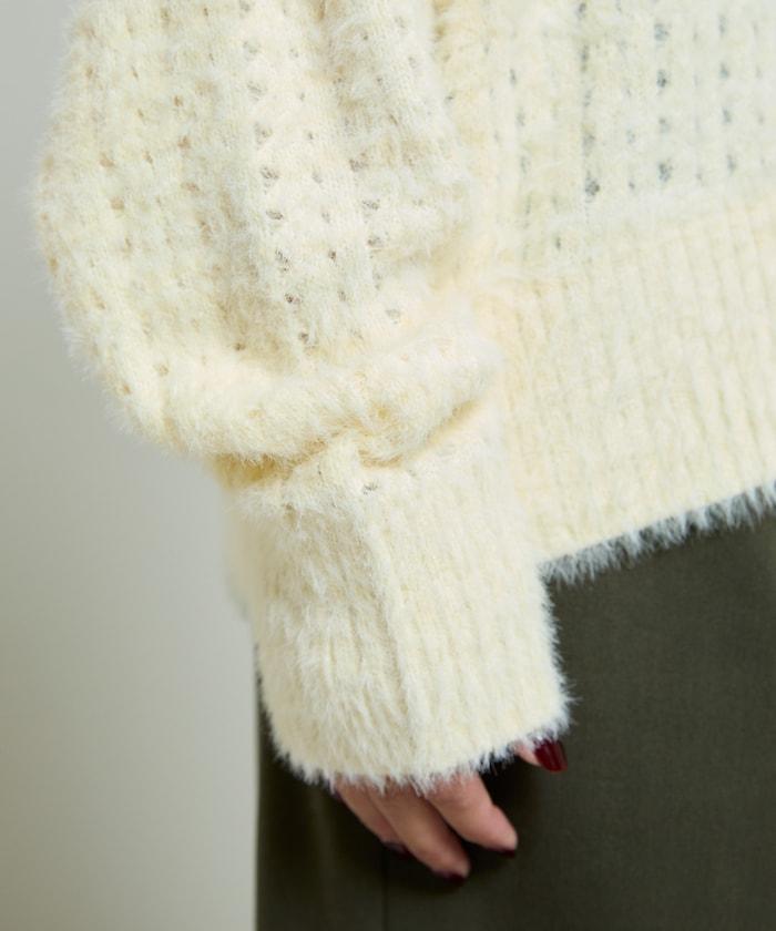 天鵝絨蝴蝶結編織羽毛針織開衫