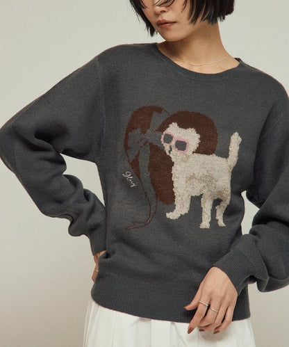 仿衛衣風動物提花針織衫