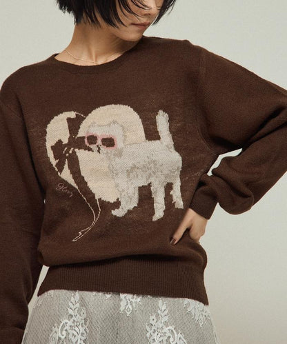 仿衛衣風動物提花針織衫